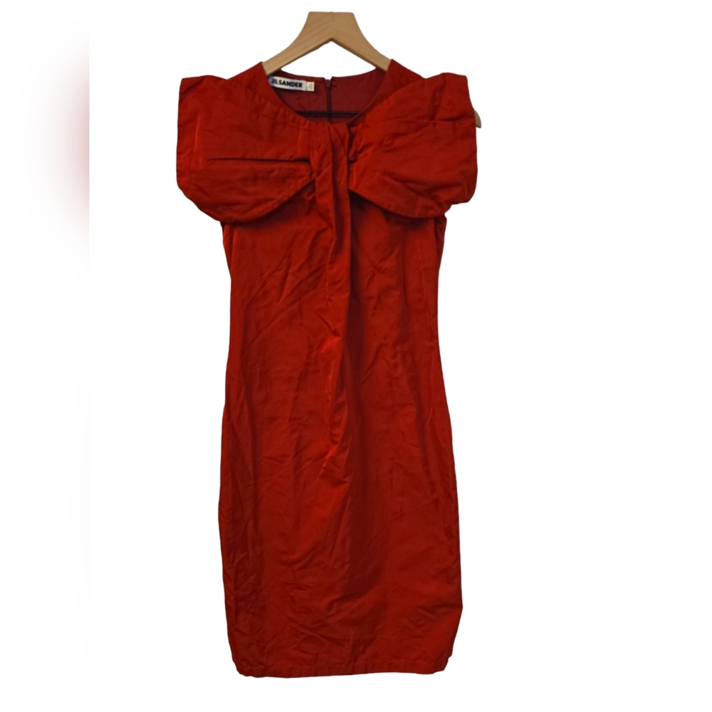 Jil Sander Red Silk Bow Dress sz 36 IT Made in‎ Italy